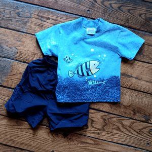 Boys Toddler 24 Months Shirt and Shorts Set, Adorable Fish and Bubbles! NWOT